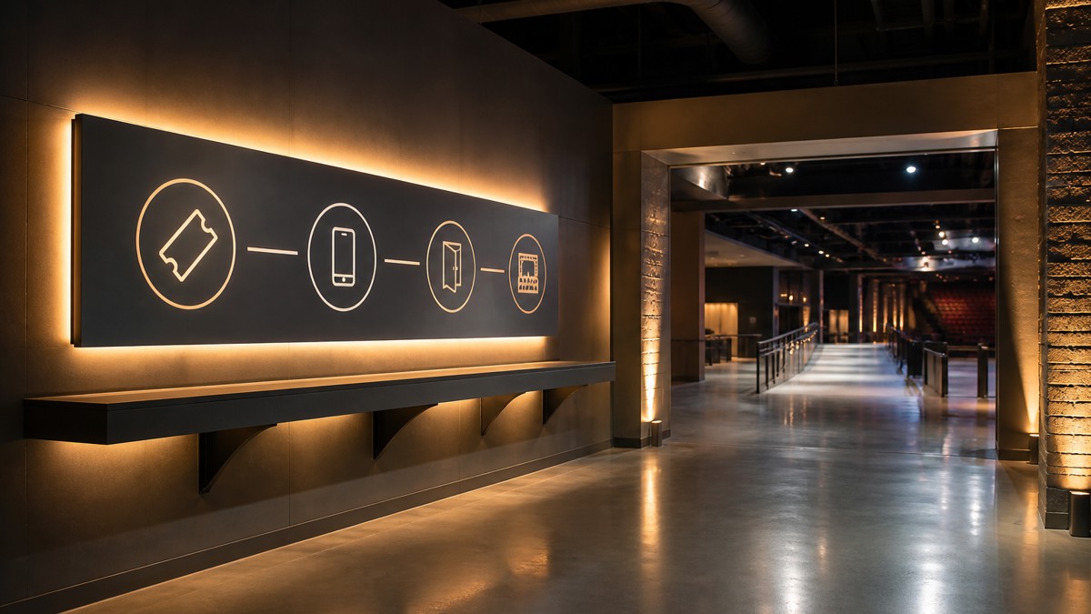 A venue information area that suggests clear post-purchase instructions and access guidance.